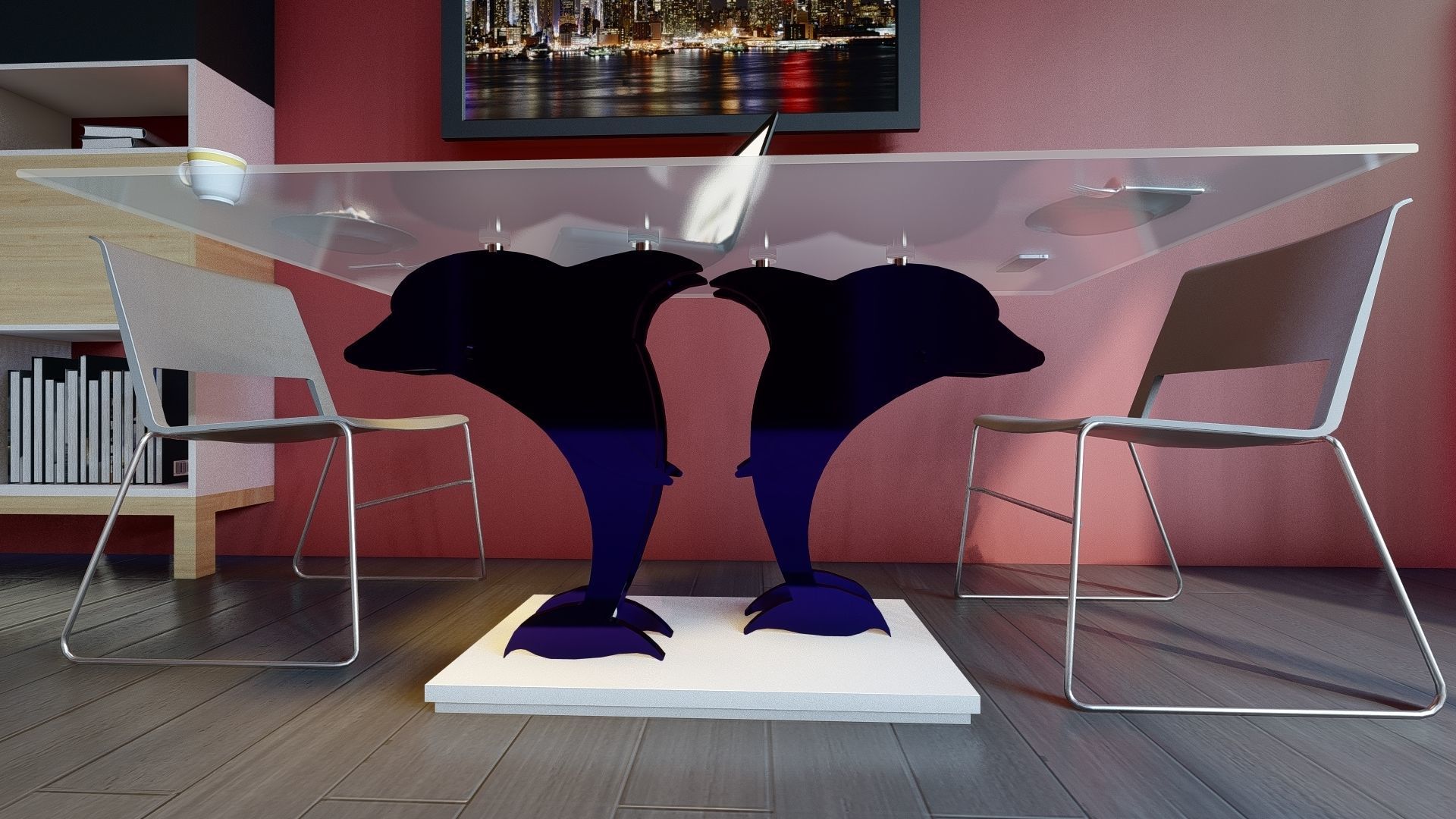 Dolphin dining table 3D model_3