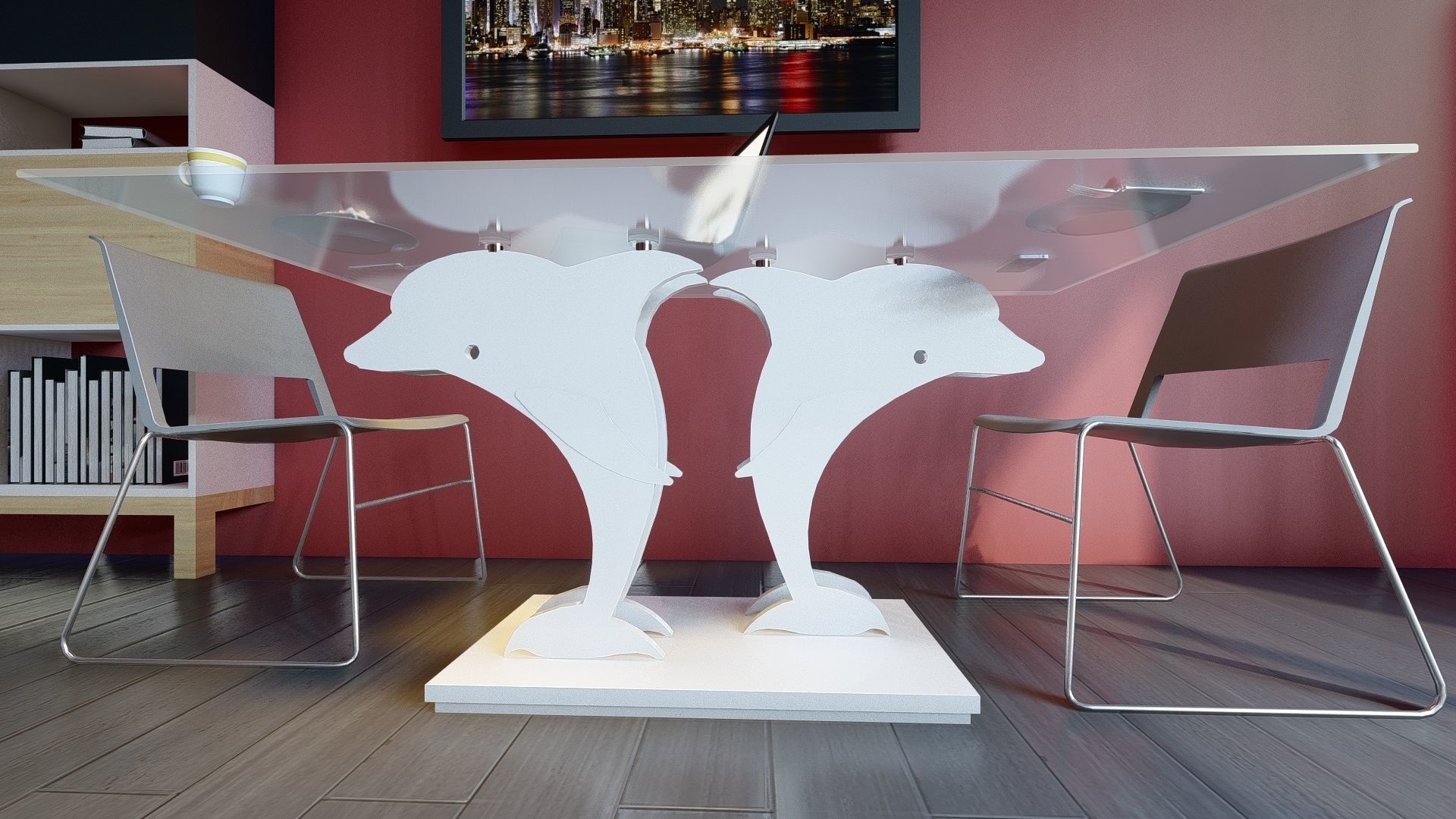 Dolphin dining table 3D model_1