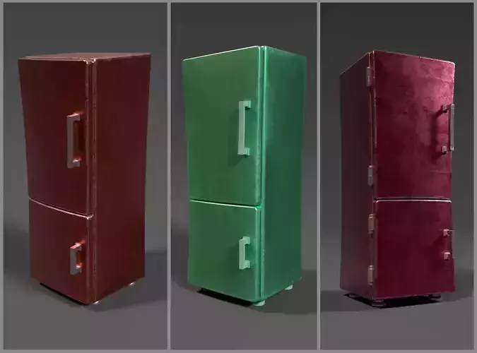 Three Curved Low-poly Cartoony Fridges Low-poly 3D model