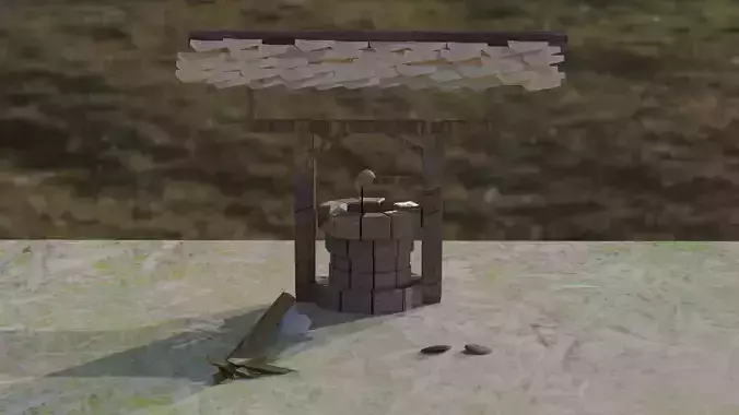well 3d model water with stones Low-poly 3D model