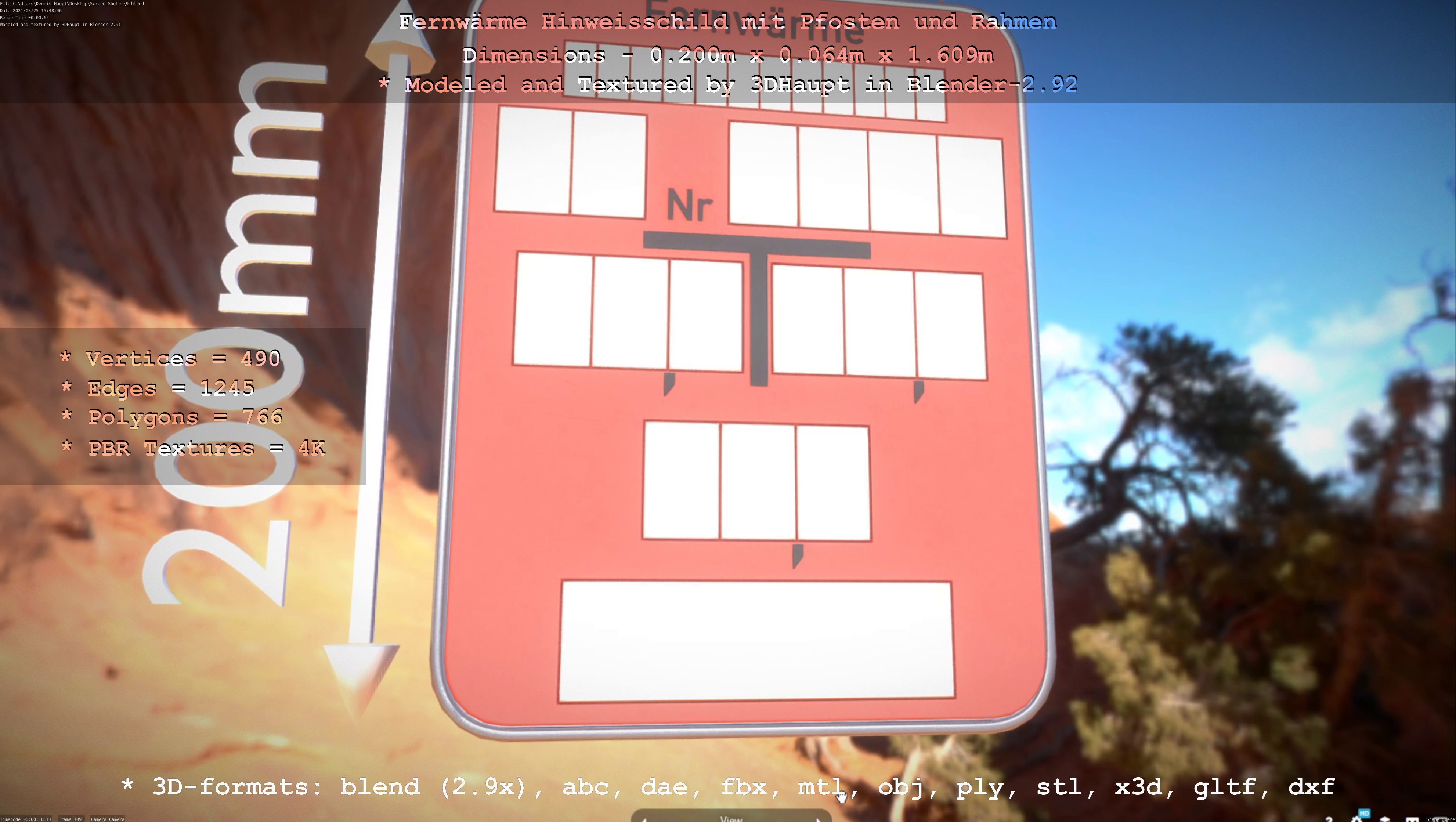Alle Hinweisschilder mit Pfosten und Rahmen 3D Model Collection_53