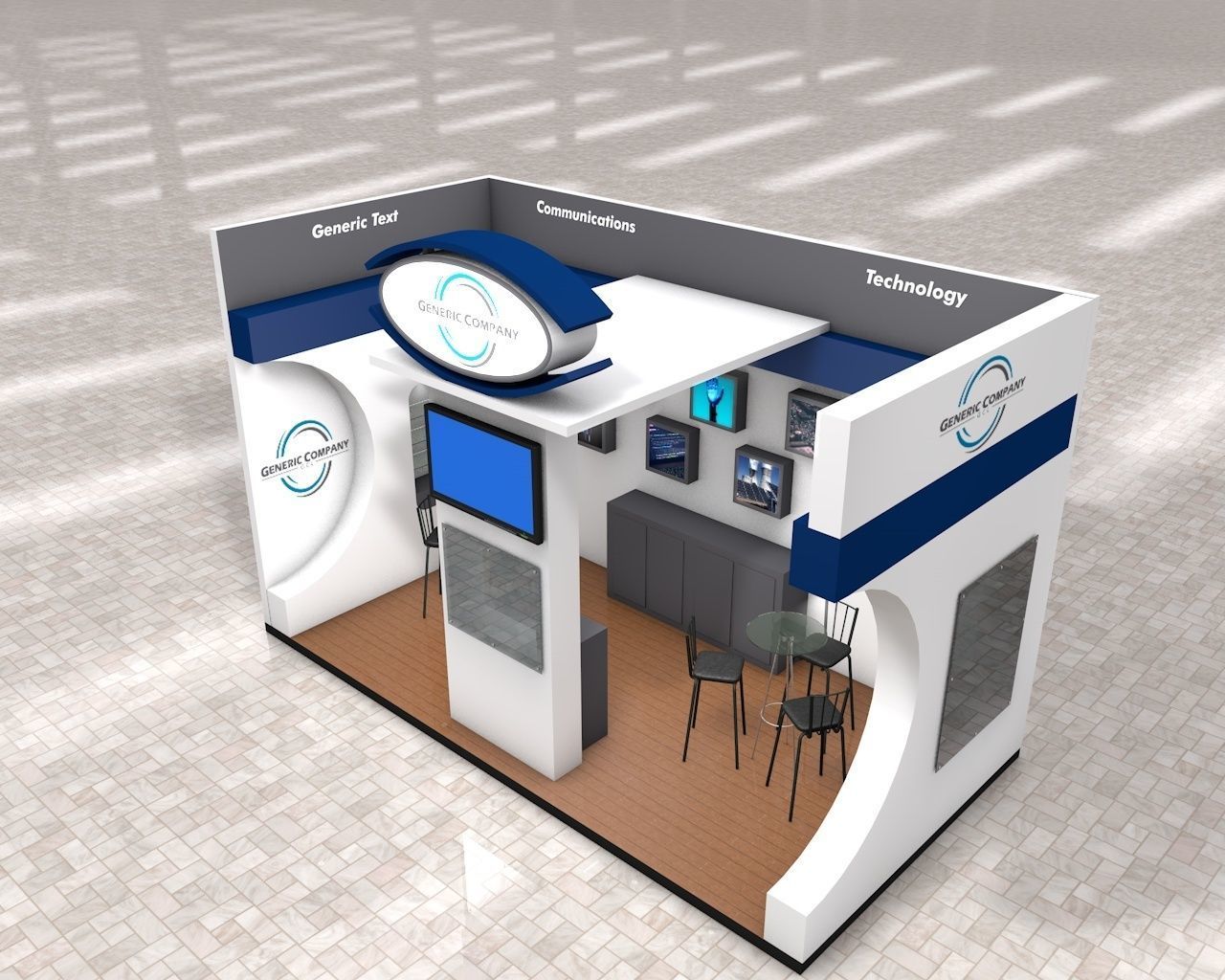 Exhibition Stand Booth stall 3x6m Height 440cm 2 Sides Open 3D model_3