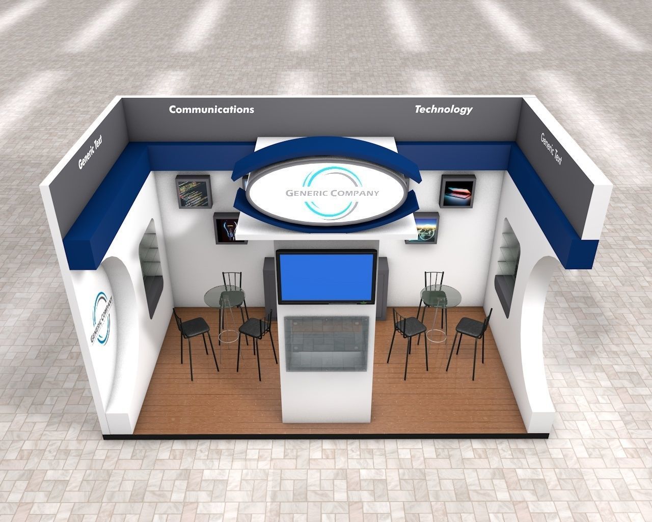 Exhibition Stand Booth stall 3x6m Height 440cm 2 Sides Open 3D model_4