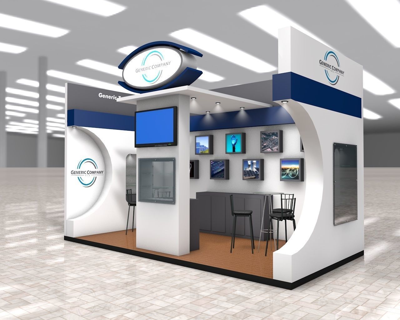 Exhibition Stand Booth stall 3x6m Height 440cm 2 Sides Open 3D model_1