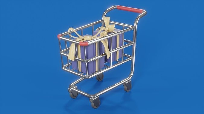 Shopping cart with giftbox Low-poly 3D model