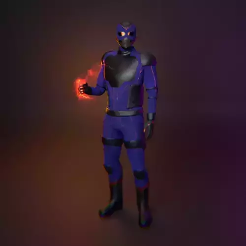 Superhero 3D model man in suit holding flashlight Low-poly 3D model