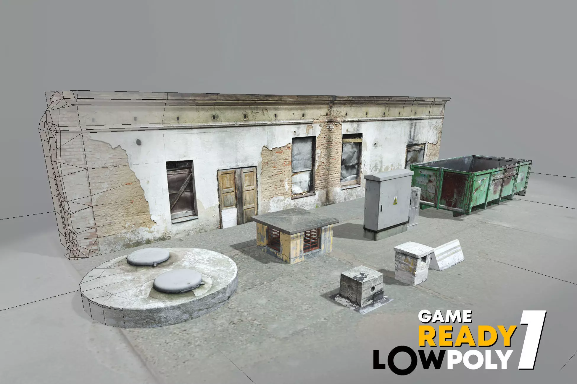 Game Ready Lowpoly Pack 1 concrete block with holes in it Low-poly 3D model