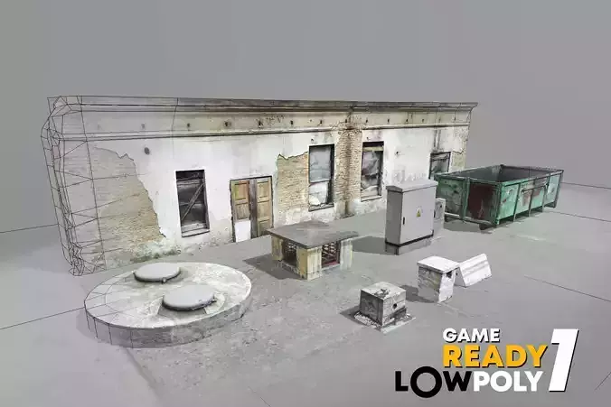 Game Ready Lowpoly Pack 1 concrete block with holes in it