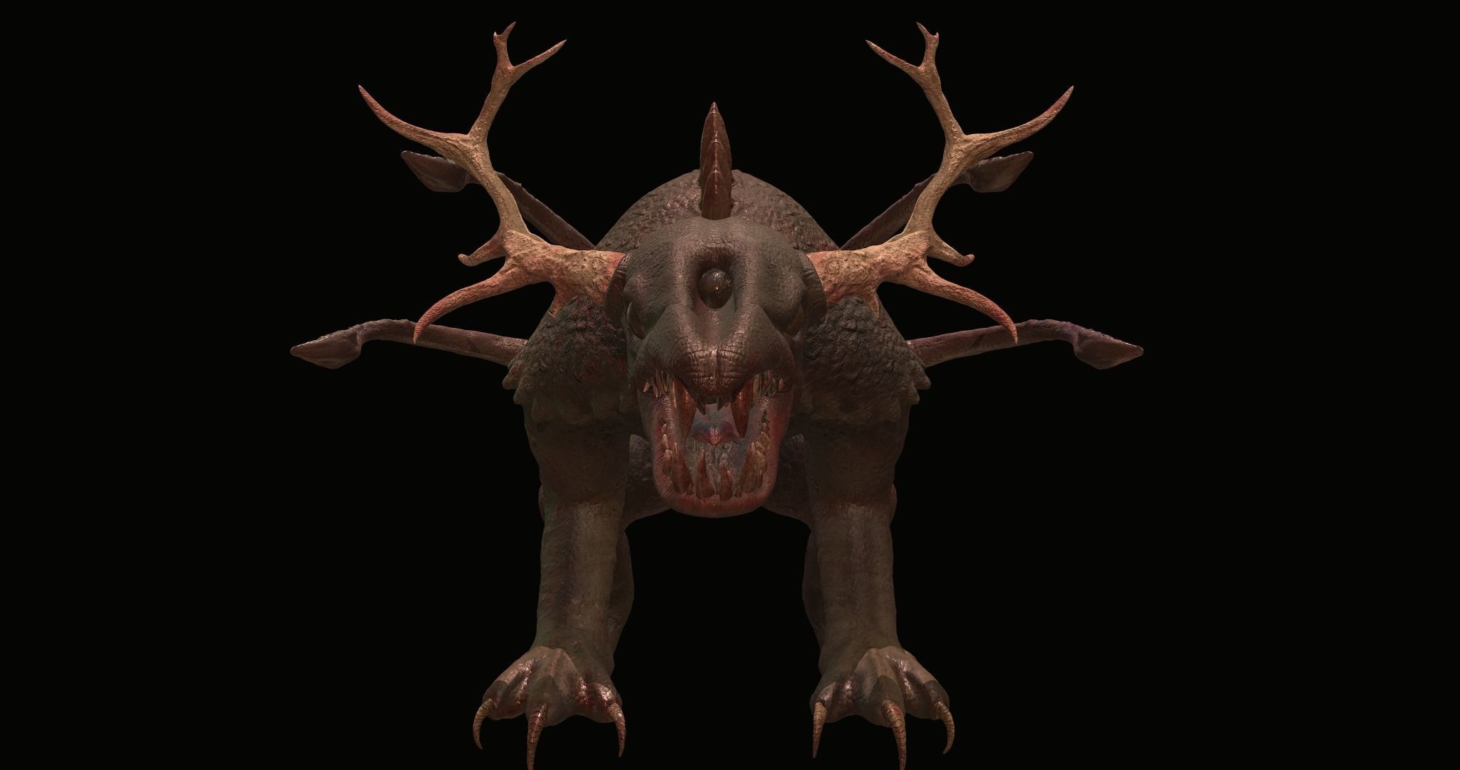 Monster dragon with antlers 3D print model_1