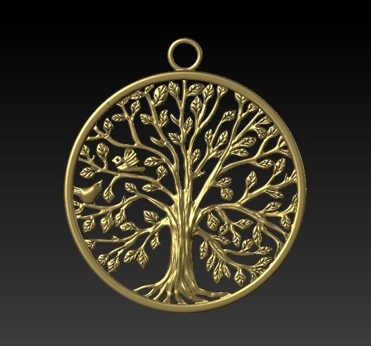 Tree of life with birds pendant 3 cm diameter 2 mm thickness 3D print model_5
