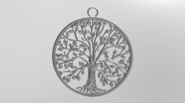 Tree of life with birds pendant 3 cm diameter 2 mm thickness 3D print model_4