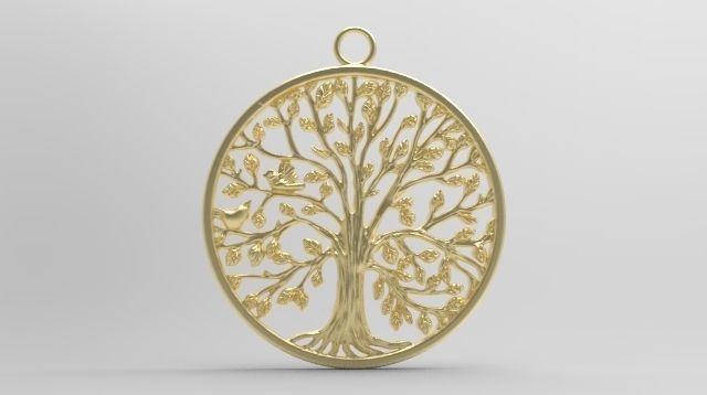 Tree of life with birds pendant 3 cm diameter 2 mm thickness 3D print model_1