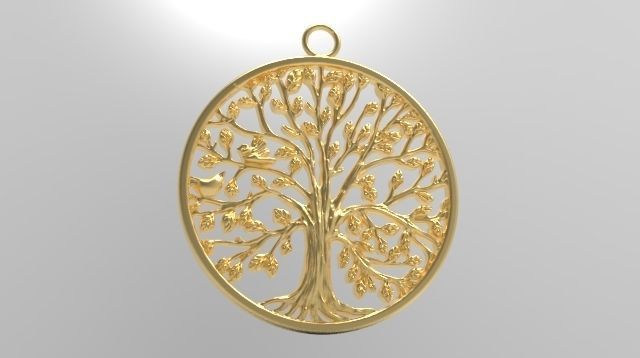 Tree of life with birds pendant 3 cm diameter 2 mm thickness 3D print model_2