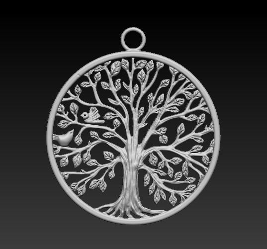 Tree of life with birds pendant 3 cm diameter 2 mm thickness 3D print model_6