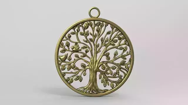Tree of life with birds pendant 3 cm diameter 2 mm thickness