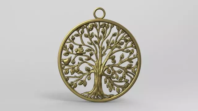 Tree of life with birds pendant 3 cm diameter 2 mm thickness 3D print model_0