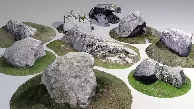 Photo-Scanned Rock Collection Moorland Stones Boulders Low-Poly Low-poly 3D model