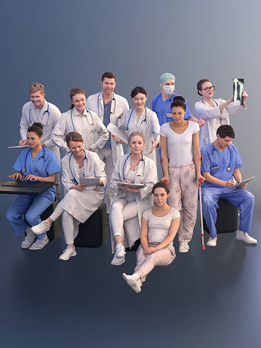 1009 - Medical Bundle Doctors Nurses Patients Hospital Staff 3D Model Collection