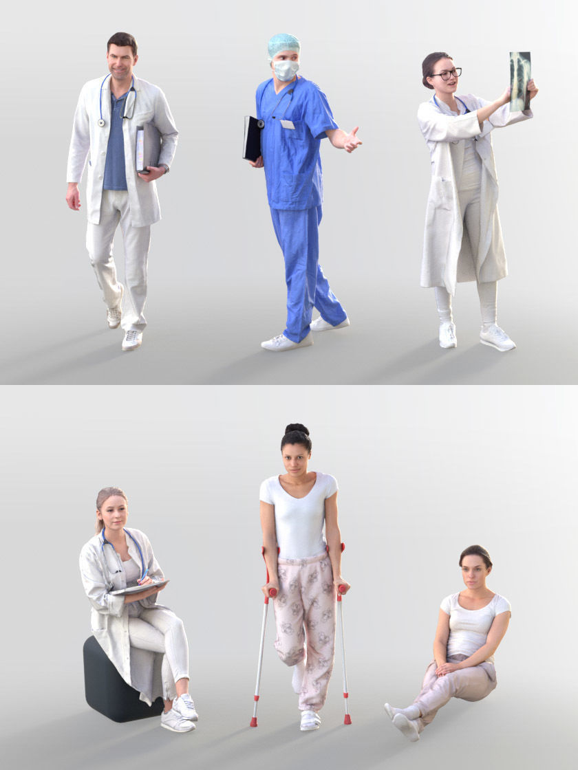 1009 - Medical Bundle Doctors Nurses Patients Hospital Staff 3D Model Collection_5
