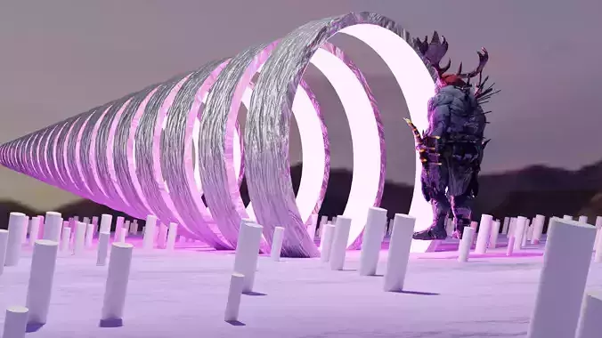 monster circular structure in middle of snowy landscape