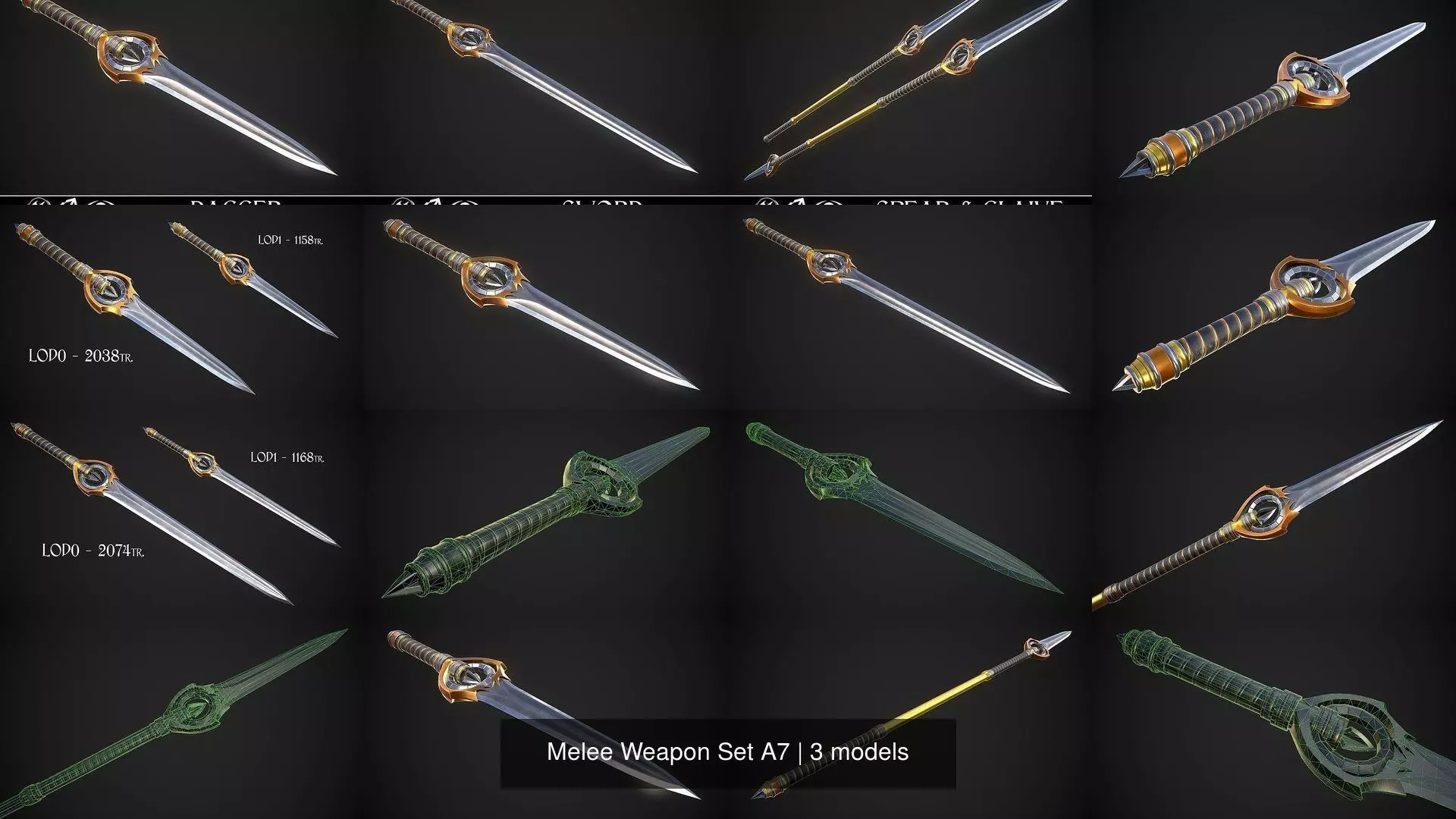 Melee Weapon Set A7 3D Model Collection_1