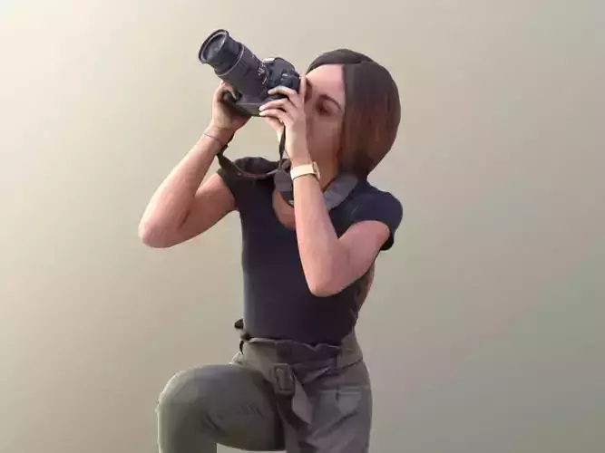 Iona 10622 - Black Girl Crouching Taking Photo 3D model