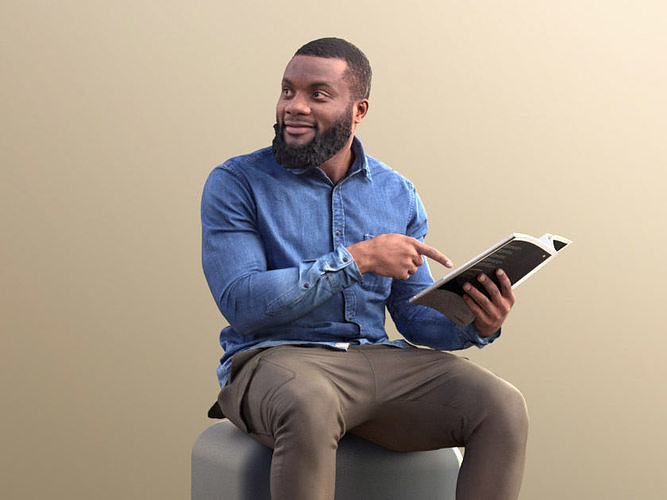 Gabriel 10634 - Black man sitting reading pointing 3D model