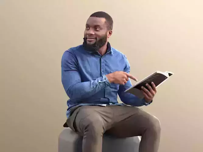 Gabriel 10634 - Black man sitting reading pointing 3D model