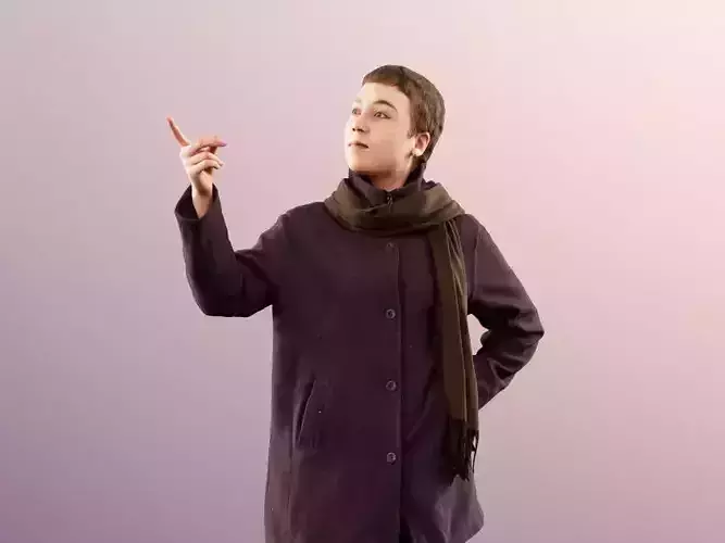 Alexa 11500 - Young Woman In Coat Walking And Pointing Up