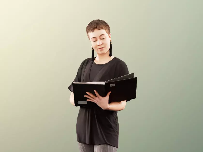 Alexa 11502 - Young Business Woman Reading In Folder 3D model