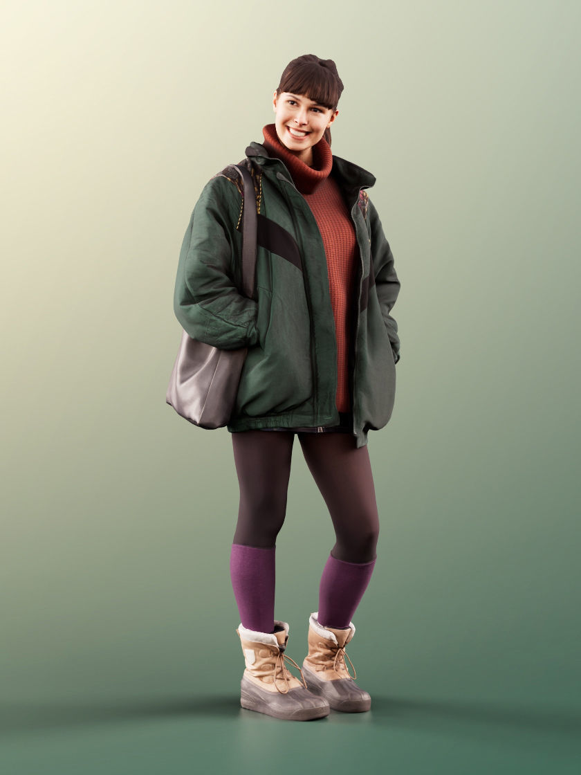 Alyssa 11522 - Young Woman Standing And Smiling With Bag 3D model_2