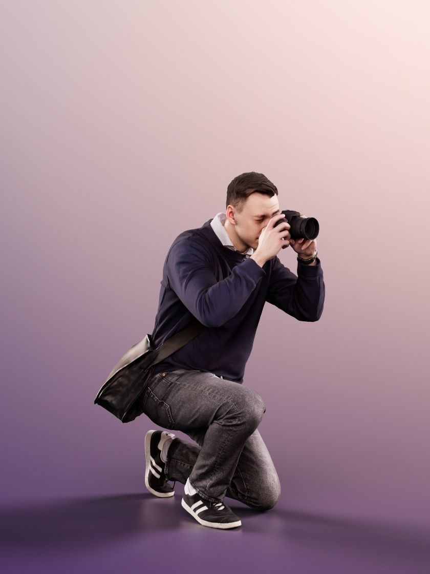 Nick 11541 - Man On His Knees Taking Photo With Camera 3D model_5