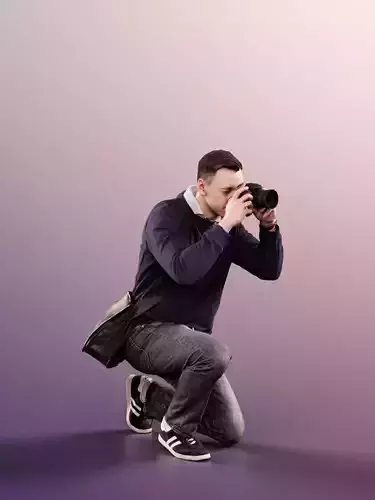 Nick 11541 - Man On His Knees Taking Photo With Camera 3D model