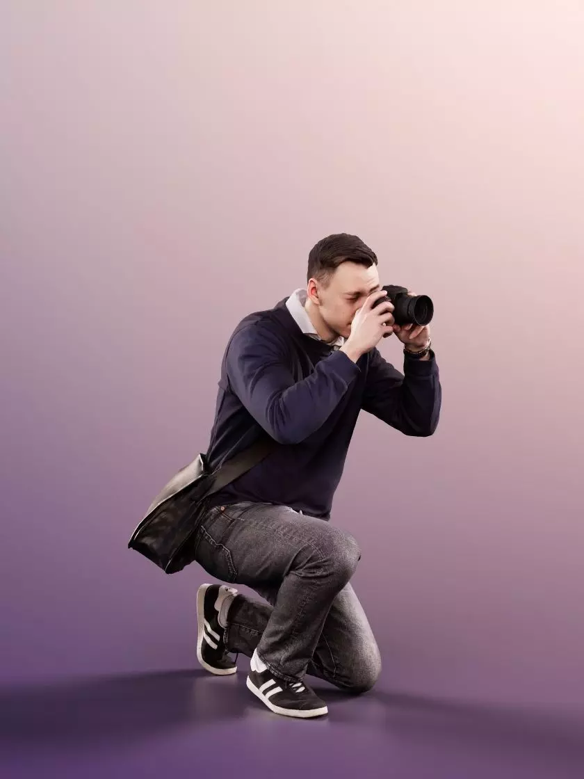 Nick 11541 - Man On His Knees Taking Photo With Camera 3D model_0