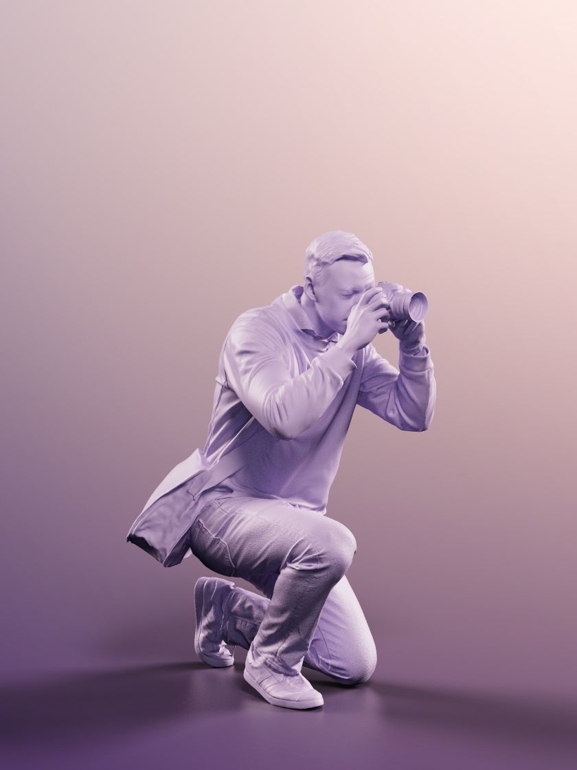Nick 11541 - Man On His Knees Taking Photo With Camera 3D model_3