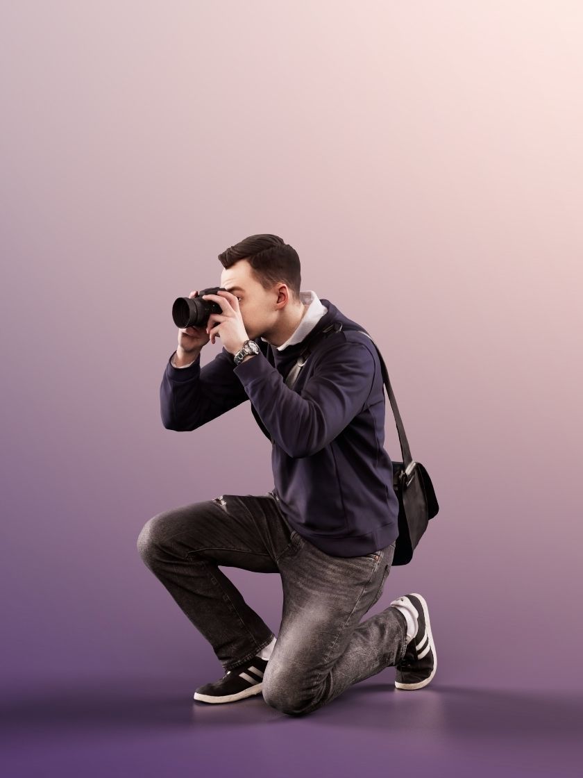 Nick 11541 - Man On His Knees Taking Photo With Camera 3D model_2