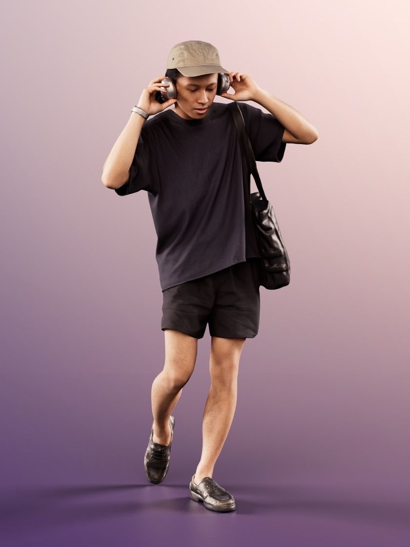 Ajay 11562 - Asian Man Walking Casually With Headphones  3D model_2