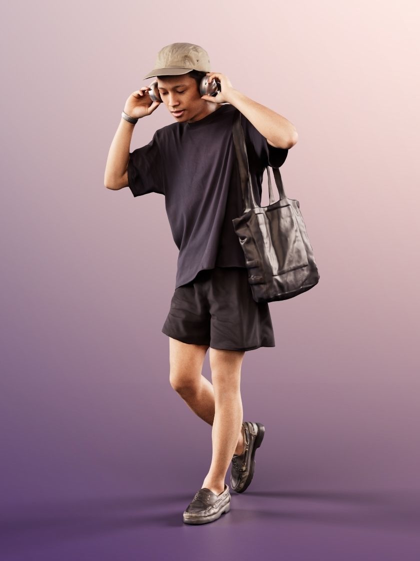 Ajay 11562 - Asian Man Walking Casually With Headphones  3D model_3