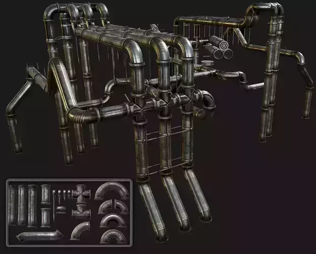 modular Pipeline - sci fi architecture  Low-poly 3D model