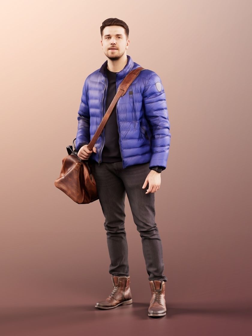 Kilian 11584 - Man Standing Warm Clothes With Leather Bag 3D model_3