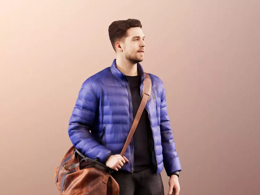 Kilian 11584 - Man Standing Warm Clothes With Leather Bag 3D model_0