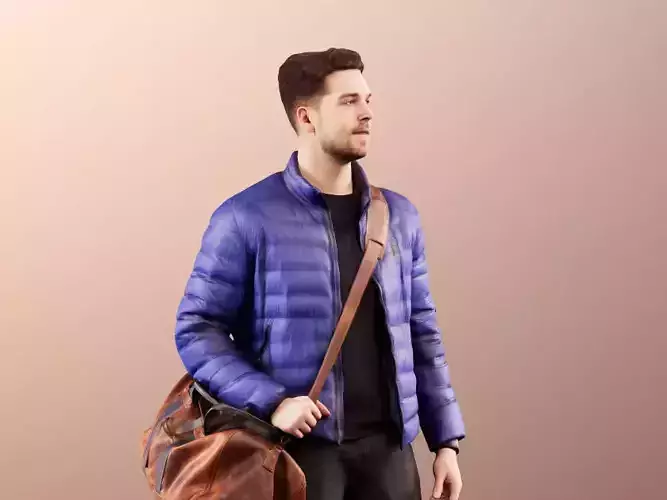 Kilian 11584 - Man Standing Warm Clothes With Leather Bag 3D model