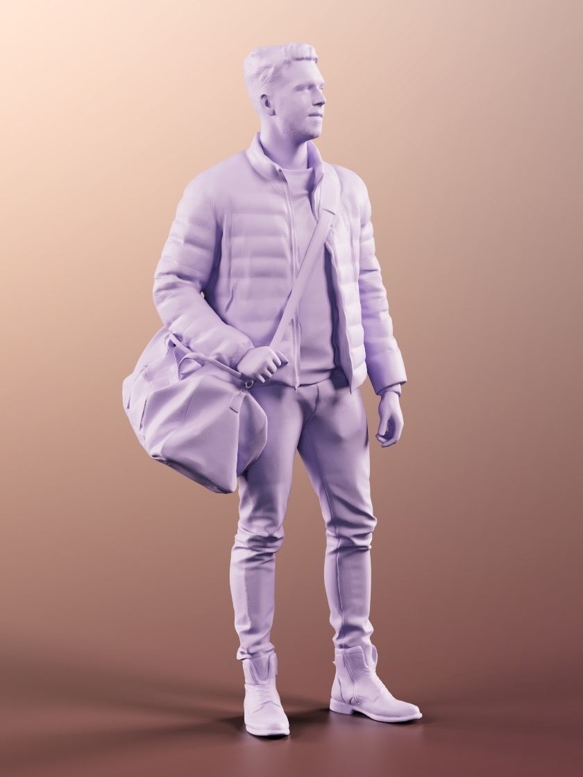 Kilian 11584 - Man Standing Warm Clothes With Leather Bag 3D model_4