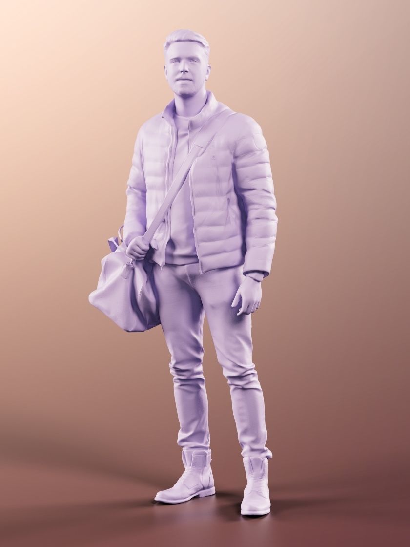 Kilian 11584 - Man Standing Warm Clothes With Leather Bag 3D model_5