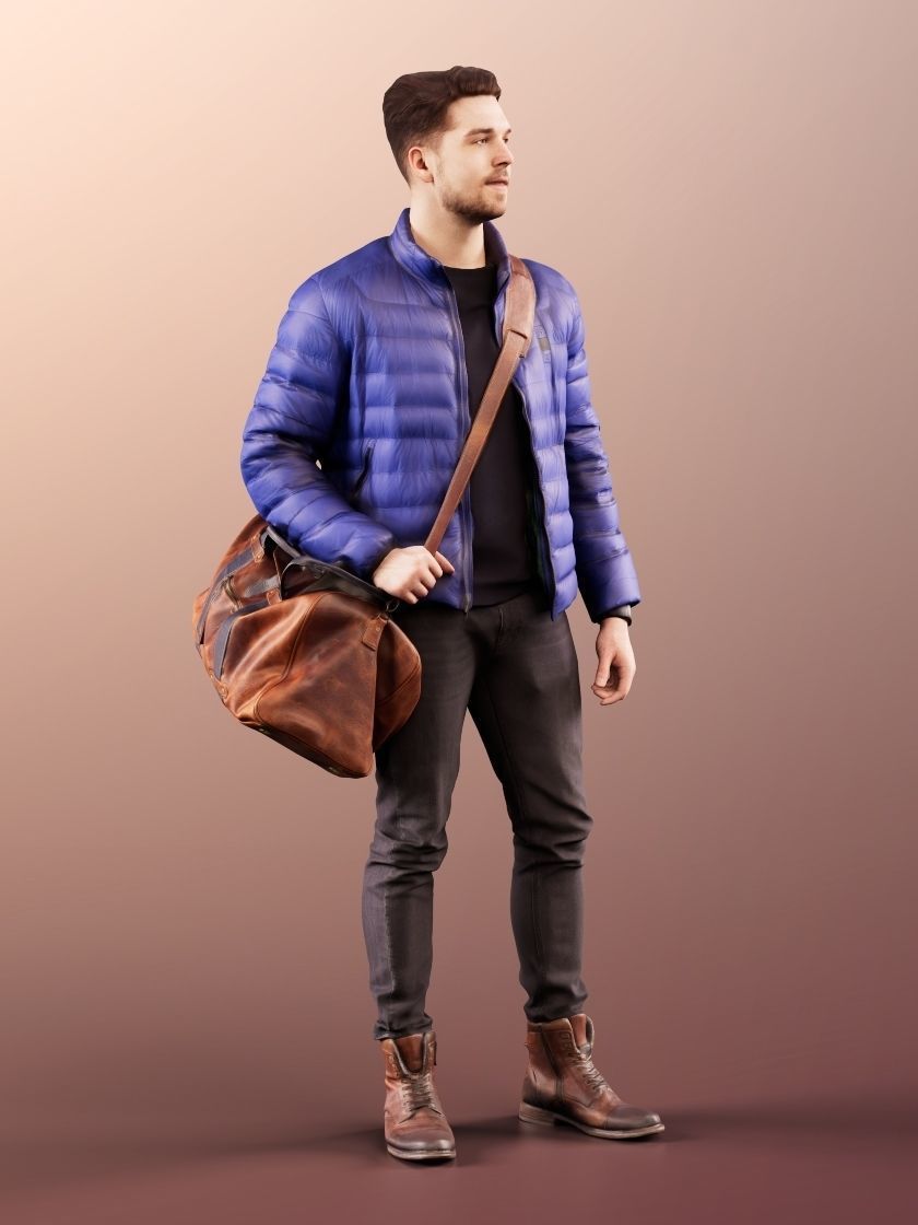 Kilian 11584 - Man Standing Warm Clothes With Leather Bag 3D model_2