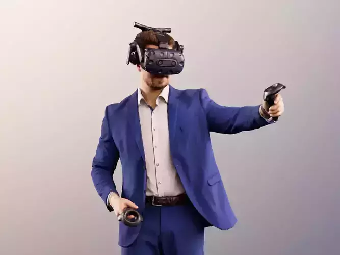 Kilian 11587 - Man In Blue Suit With VR Headset And Controller 3D model