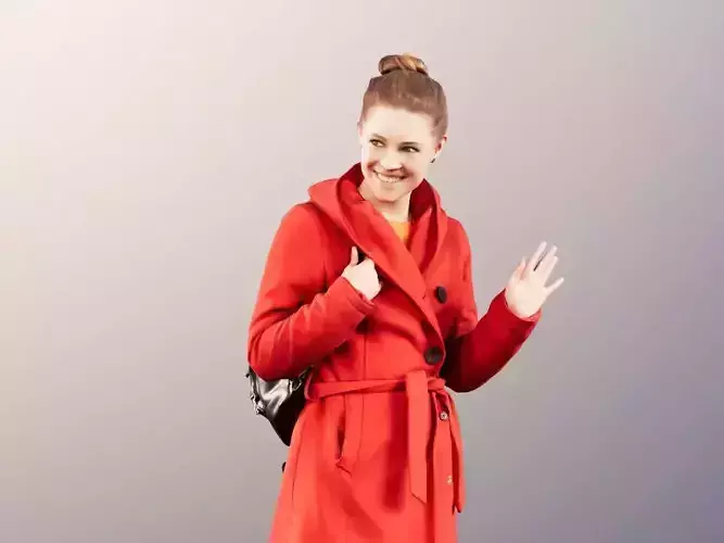 Bella 11630 - Young Woman In Coat Walking And Waving 