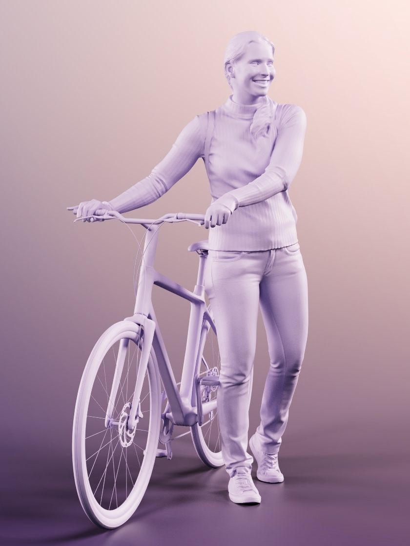 Summer 11668 - Casual Woman Pushing Her Bike With Bag 3D model_4
