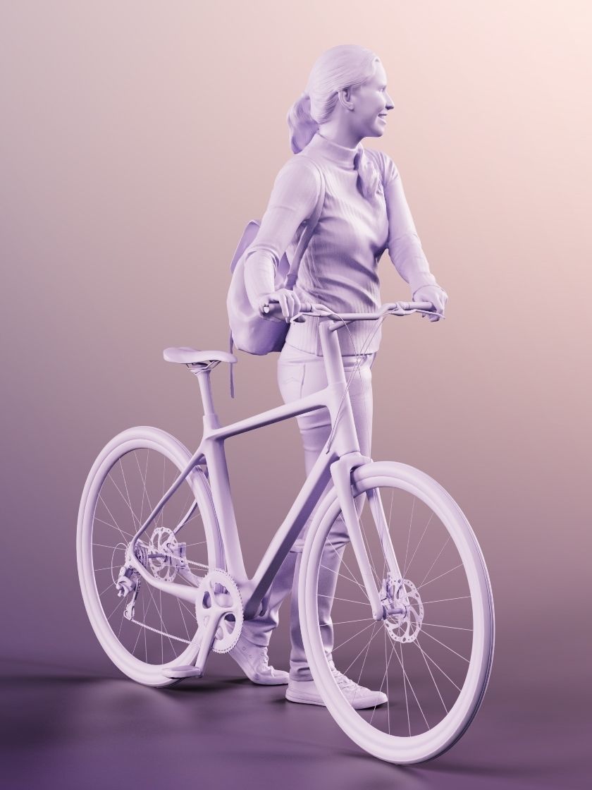 Summer 11668 - Casual Woman Pushing Her Bike With Bag 3D model_5
