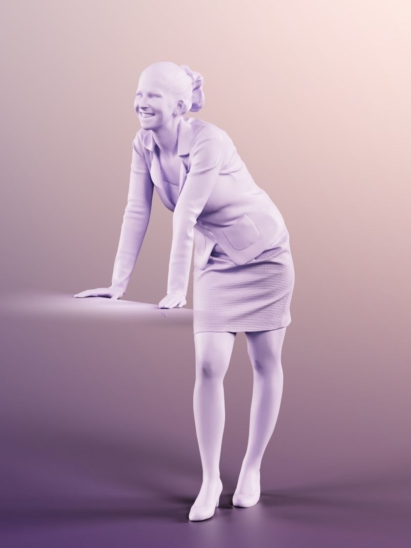Vivian 11687 - Woman Standing Leaning On Desk 3D model_5